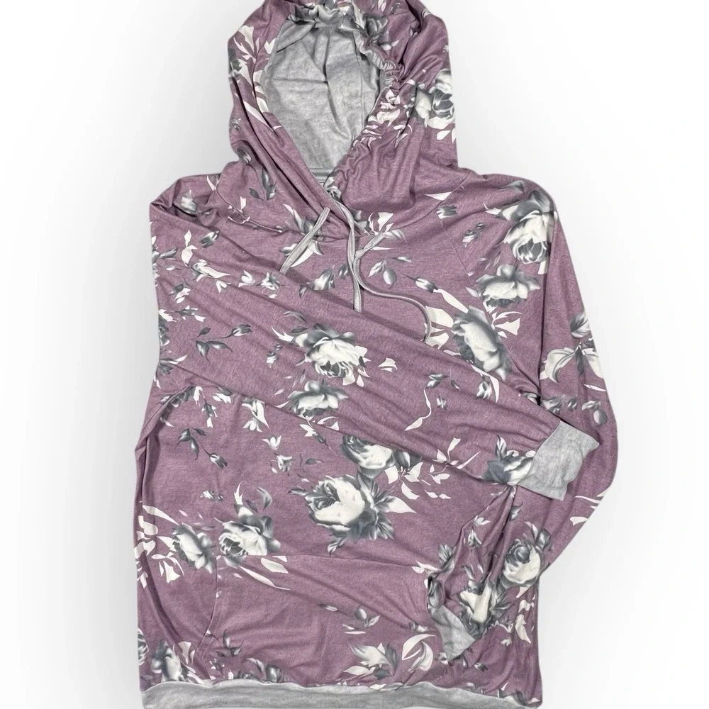 BARLVER Hoodie Pullover Top Sz XL‎ Lavender Black Gray Roses Super Soft Cozycore
